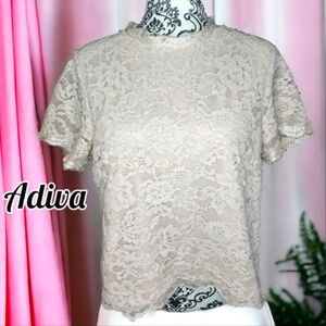 ADIVA Anthropologie | Floral Sheer Lace Top |  Size XL